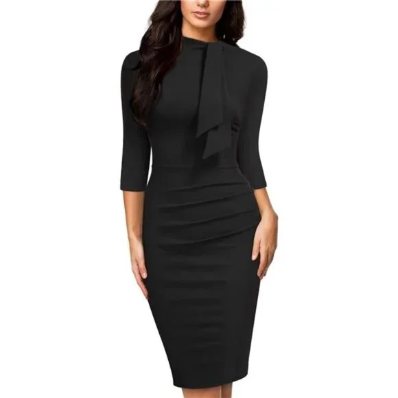 slim fit dress slacks Mariakinz Pair of Two Color Women Slim Fit Half Sleeve Knee Length Chiffon Dress Medium